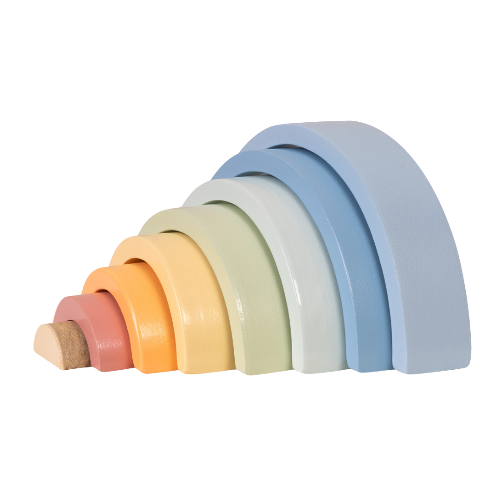 TookyToy - Pastel Rainbow Stacker - Wooden Ring Fine Motor Stacking Toy