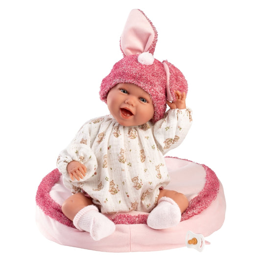 Llorens - Baby Girl Doll with Laughing Mechanism, Outfit & Pink Cushion: Mimi - 42cm