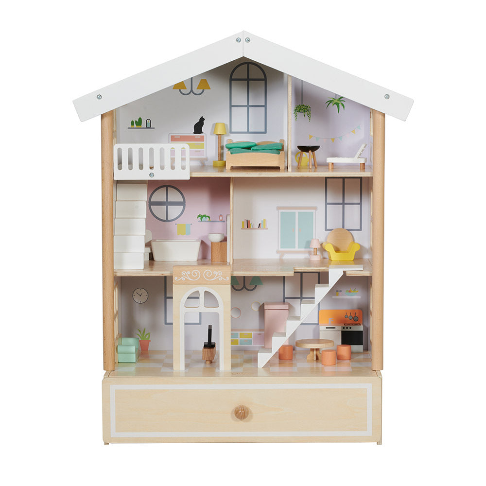 Classic World - Pretend & Play - Happy Villa Dollhouse with Furniture