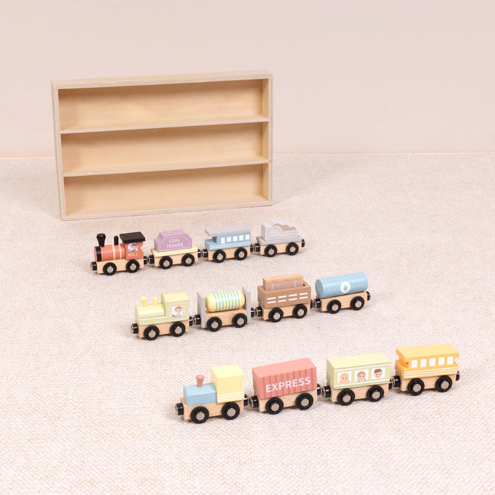TookyToy - Wooden Train Set - Pastel - 13 Pieces