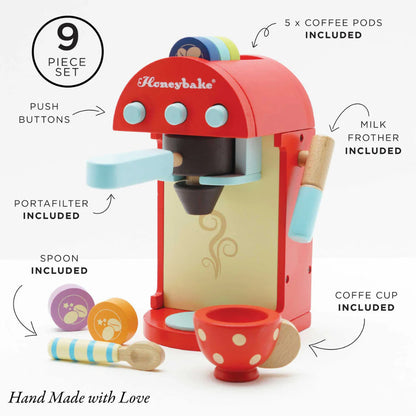 Le Toy Van - Wooden Toy Coffee Machine & Pods - 9pcs
