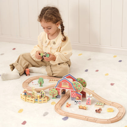 TookyToy - Wooden Farm Train Track Set - 50 Pieces