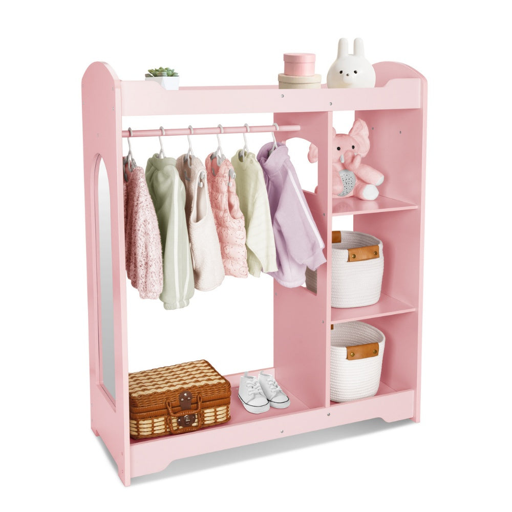 TookyToy - Wooden Kids Wardrobe and Dress Up Storage Unit with Mirror