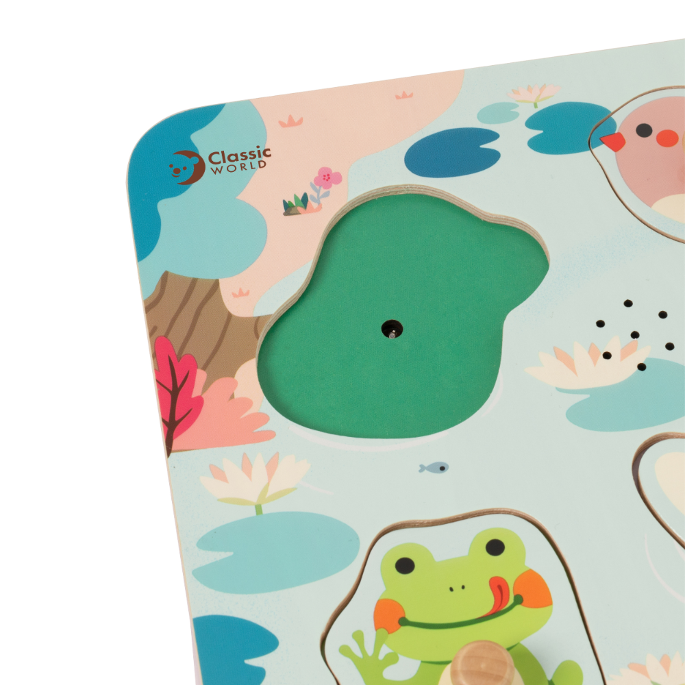 Classic World - Wooden Peg Puzzle - Pond Animals with Sound - 8pcs