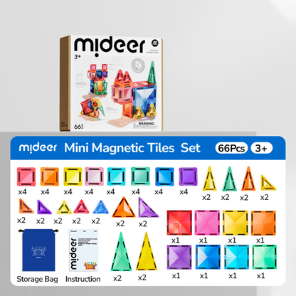 Mideer - Colourful Mini Magnetic Tiles Building Set - 66pcs