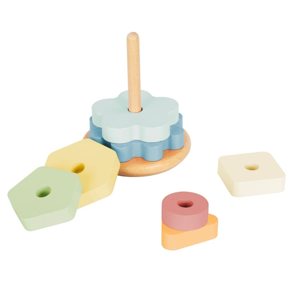 TookyToy - 3-in-1 Wooden Toy Gift Set - Rattle, Stacking Tower and Pull-Along Puppy - Motherhood