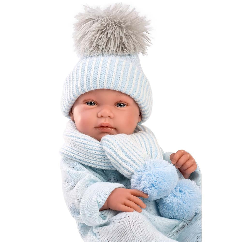 Llorens - Newborn Baby Boy Doll with Blue Beanie & Blanket: Tino - 43cm