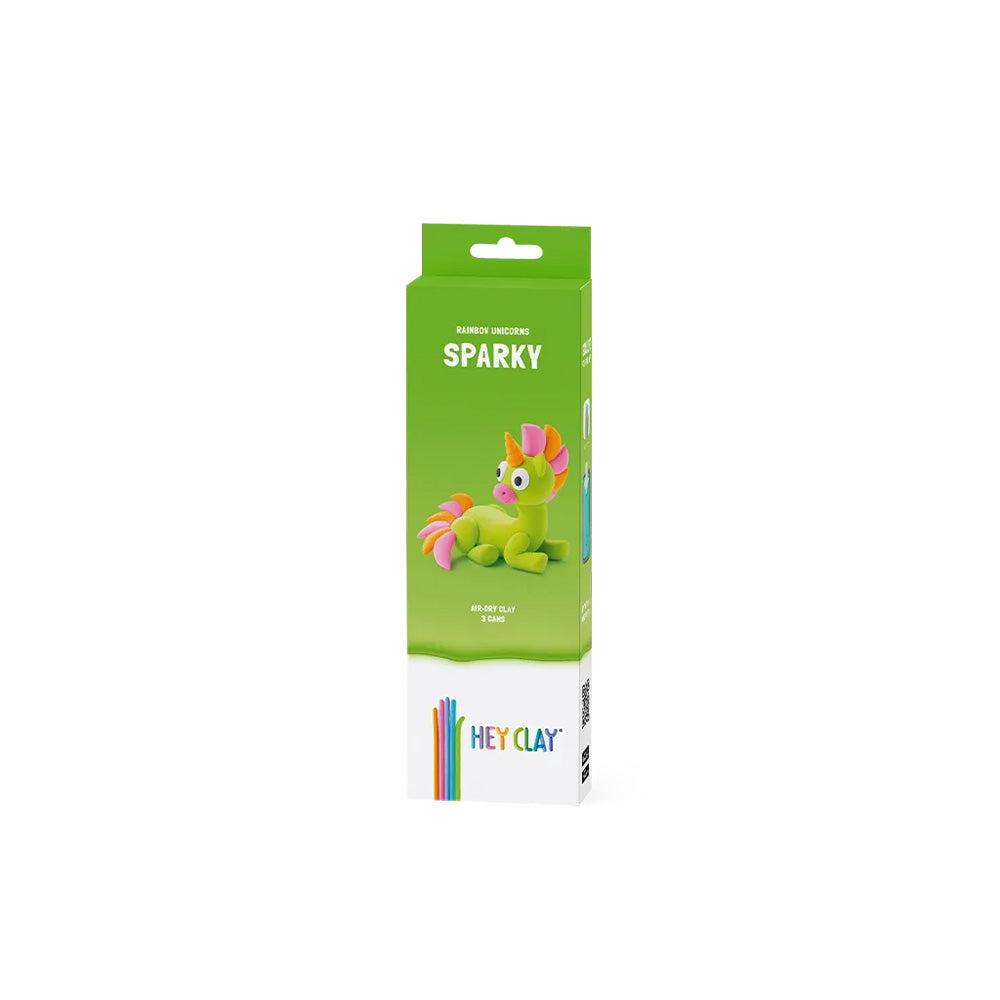 Hey Clay - Modelling Air-Dry Clay with Fun Interactive App - Sparky, Series Rainbow Unicorns, 3 cans