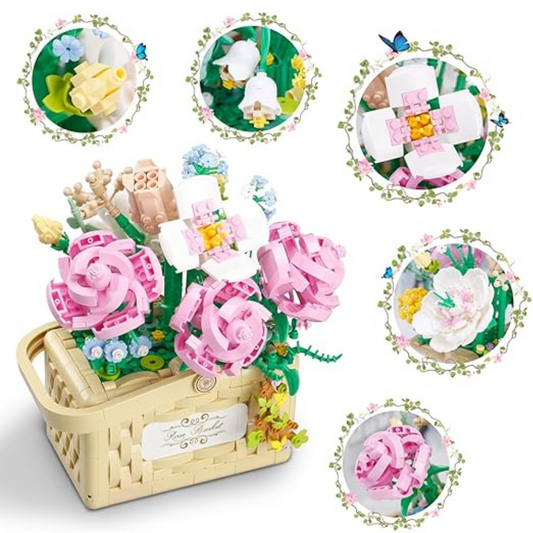 Cogo - Building Block Set - Rose Flower Basket with Fairy Lights - 1277 Pieces