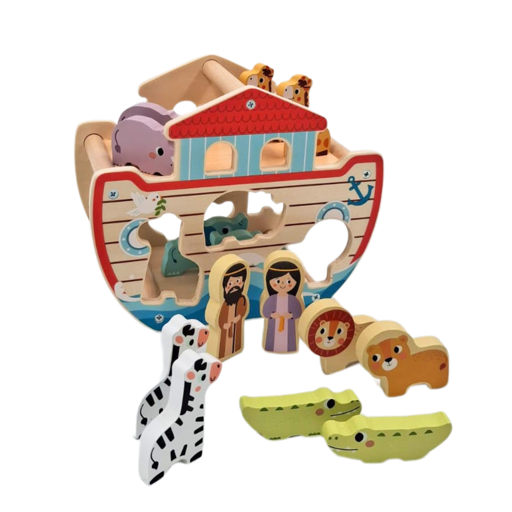 hi Pando - Wooden Noah's Ark Playset with Animal Figures - 15pcs