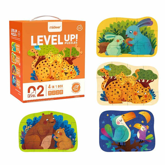 Mideer - Level Up Puzzles - 4-in-1 - Level 2 Animals Mom & Baby