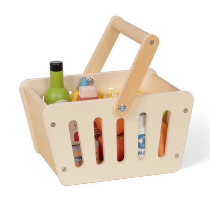 TookyToy - Pretend Play Wooden Grocery Basket Toy Set - 16 Pieces
