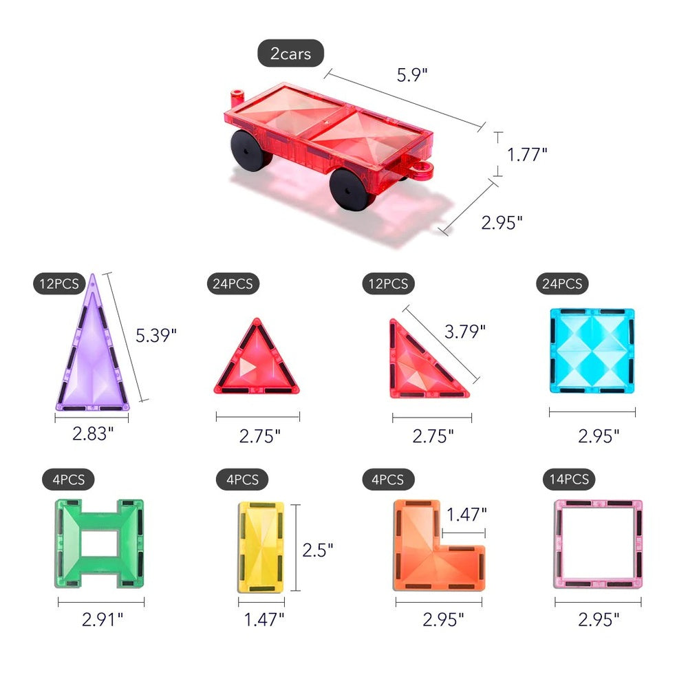 Mideer - Colourful Magnetic Tiles Building Set & Wheels - 100pcs