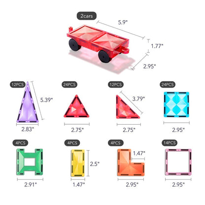 Mideer - Colourful Magnetic Tiles Building Set & Wheels - 100pcs