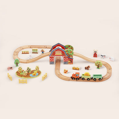 TookyToy - Wooden Farm Train Track Set - 50 Pieces