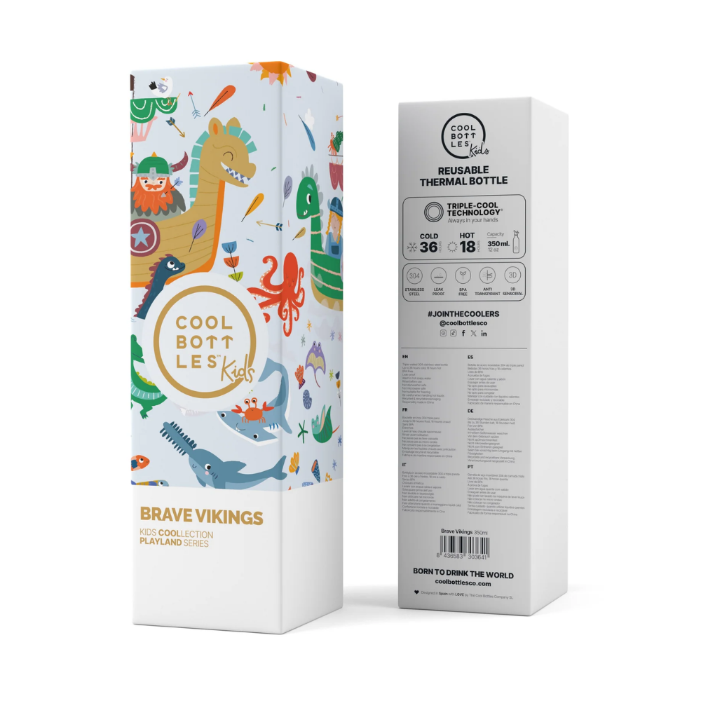 Cool Bottles - Kids Triple-Insulated Water Bottle - Brave Vikings 350ml