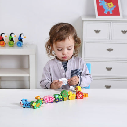 TookyToy - Fine Motor Lacing Blocks - Farm Animals Set