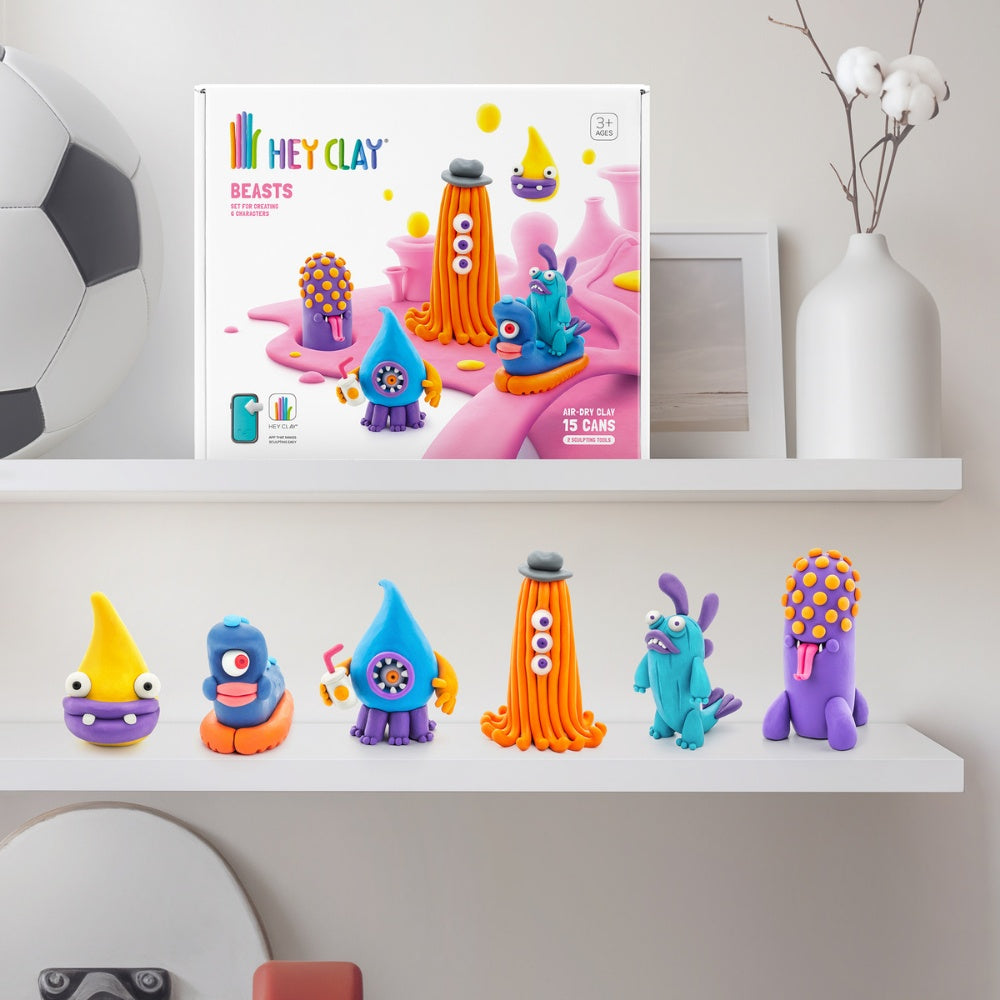 Hey Clay - Modelling Air-Dry Clay with Fun Interactive App - Beasts, 15 cans