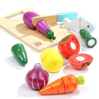 TopBright - Pretend Play Wooden Cutting Food Set, with Knife & Board