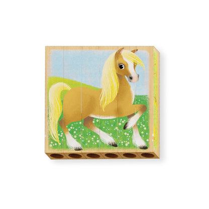 Quercetti - Wooden, Eco-Friendly Farm Animals Block Puzzles: 4 Puzzles