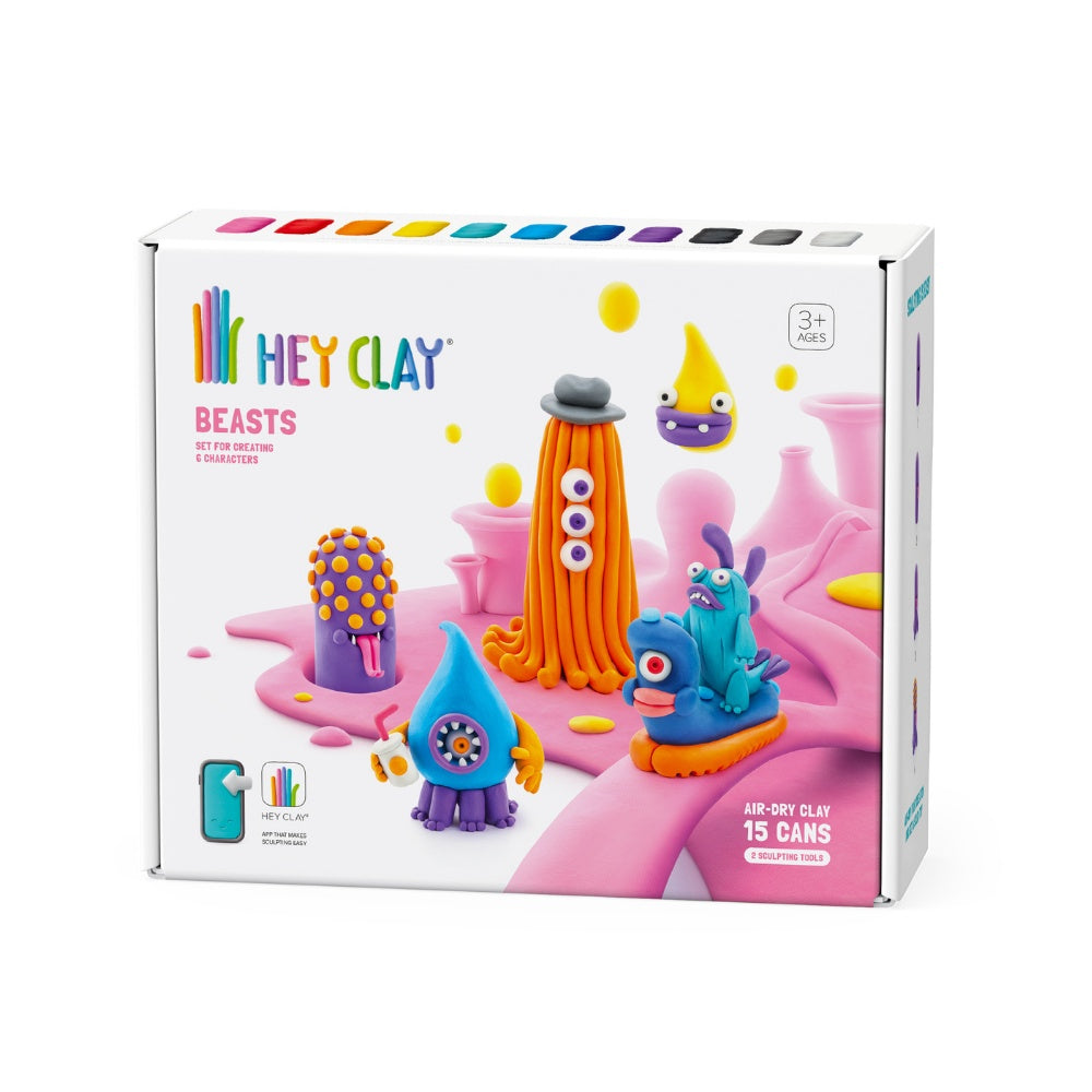 Hey Clay - Modelling Air-Dry Clay with Fun Interactive App - Beasts, 15 cans