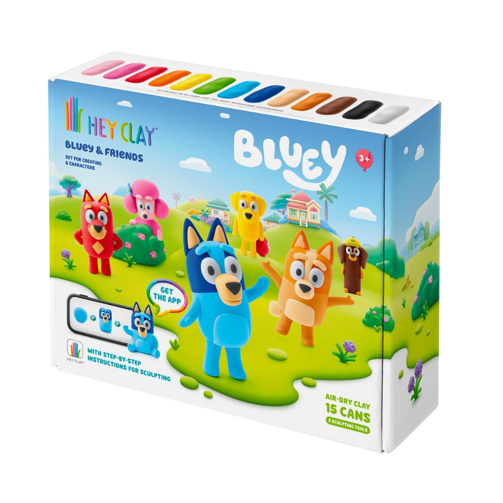 Hey Clay - Modelling Air-Dry Clay with Fun Interactive App - Bluey and Friends, 15 cans