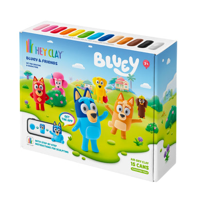 Hey Clay - Modelling Air-Dry Clay with Fun Interactive App - Bluey and Friends, 15 cans