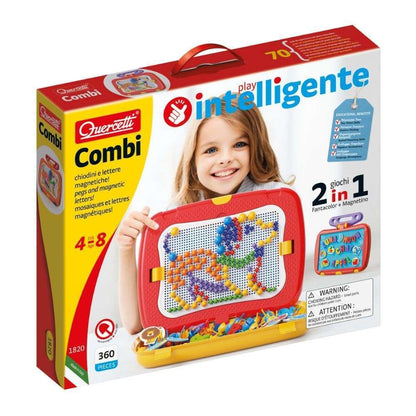 Quercetti - 2-in-1 Peg Board & Magnetic Board Set - Mosaic Art & Letter Play