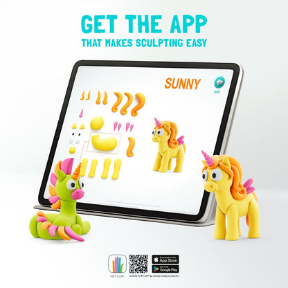 Hey Clay - Modelling Air-Dry Clay with Fun Interactive App - Cloudy, Series Rainbow Unicorns, 3 cans