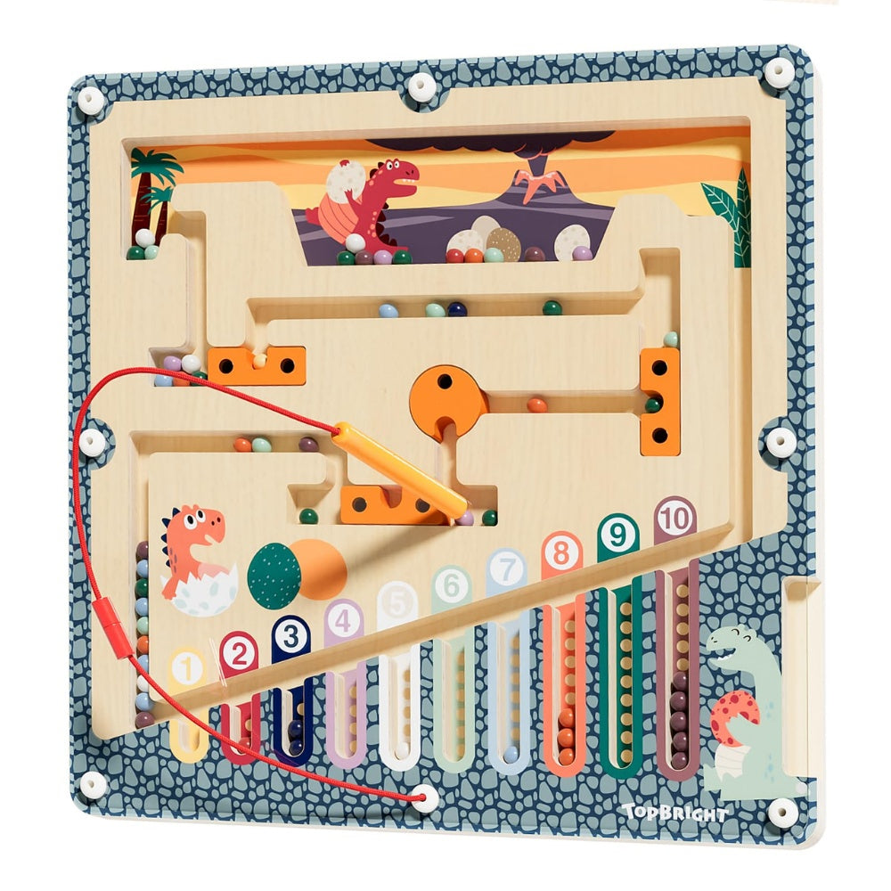 TopBright - Wooden Dinosaur Magnetic Maze - Colour Sorting & Matching Toy