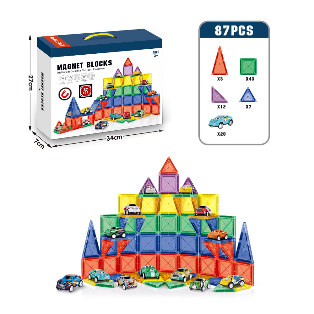 Cogo - Magnetic Tiles with Cars Set - 87 Pieces