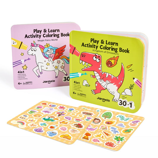 Jar Meló - Play & Learn Colouring Book Set: Dinosaurs & Fairies - 2 Books 60 Pages