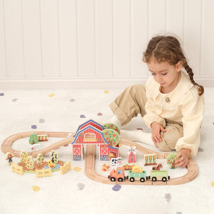 TookyToy - Wooden Farm Train Track Set - 50 Pieces