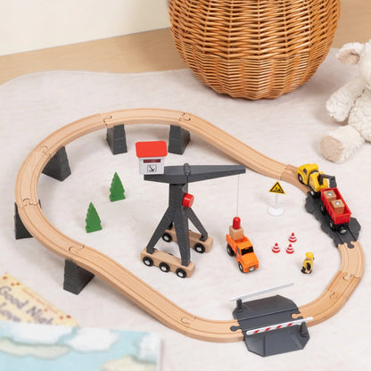 TookyToy - Wooden Train Set - Constructin Yard