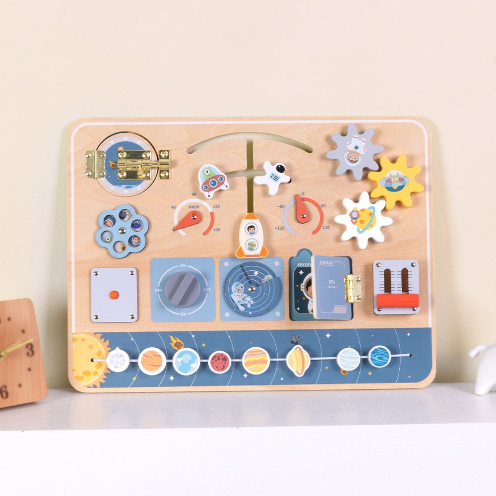TookyToy - Wooden Space Busy Board - Montessori Activity for Toddlers