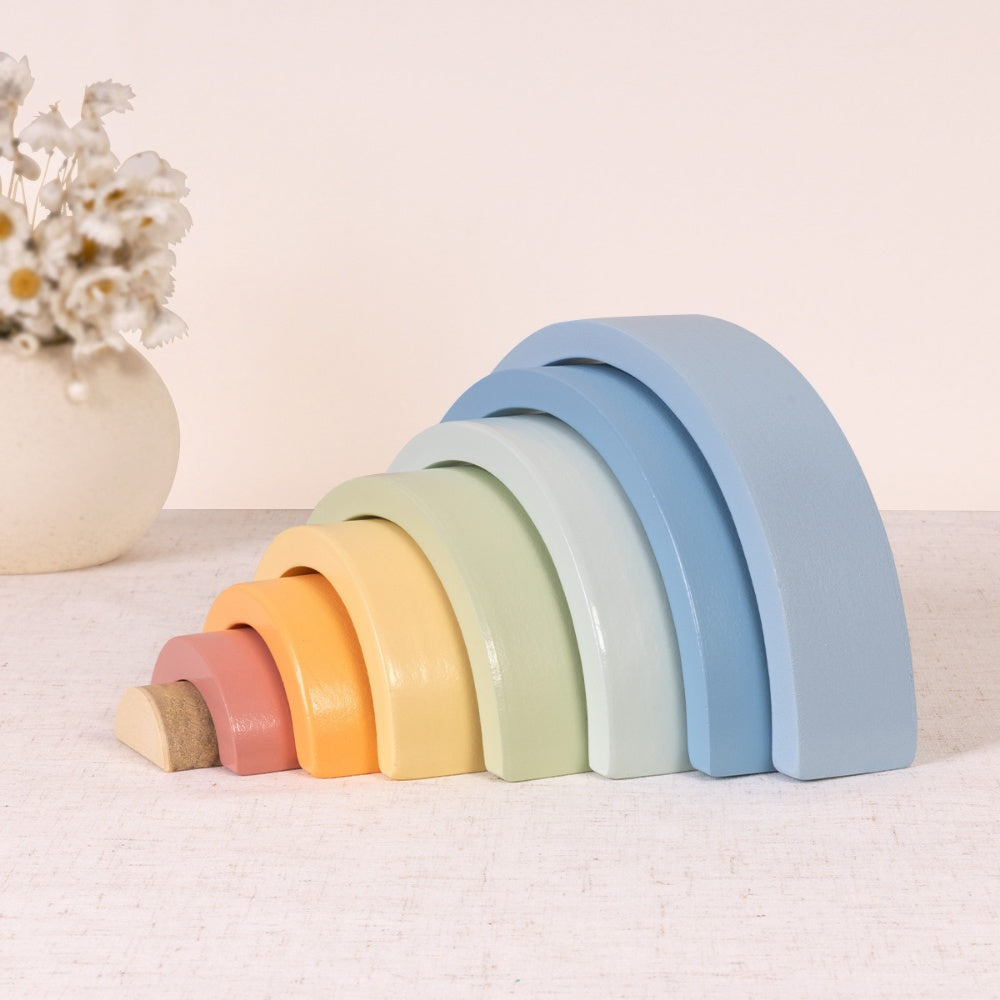 TookyToy - Pastel Rainbow Stacker - Wooden Ring Fine Motor Stacking Toy
