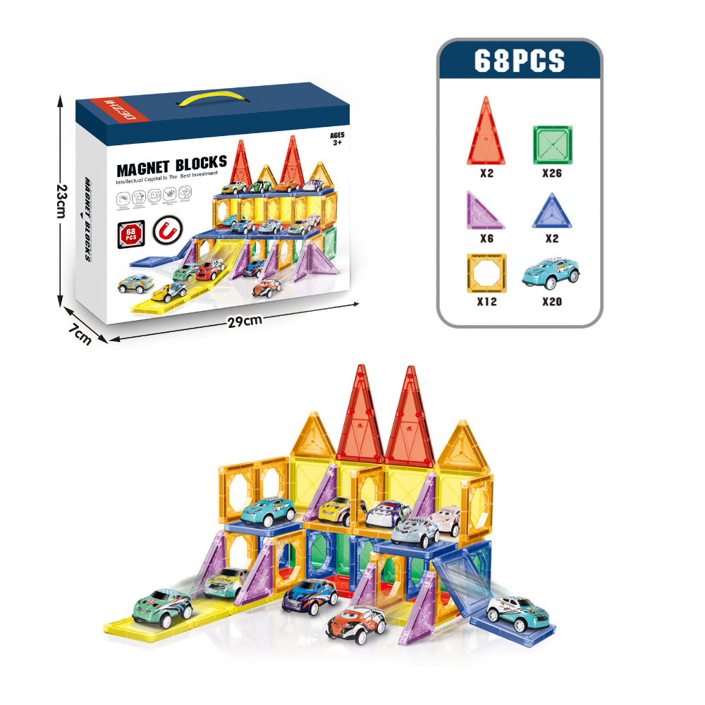 Cogo - Magnetic Tiles with Cars Set - 68 Pieces