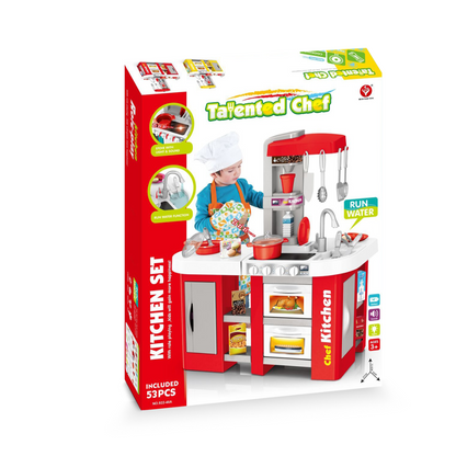 Cogo - Pretend & Play Kitchen Set with Light & Sound Effects - Red - 53 Pieces