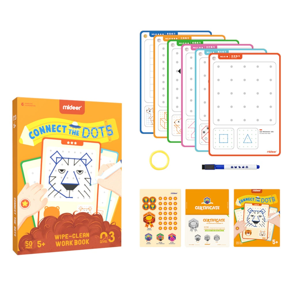 Mideer - Connect the Dots Wipe Clean Cards - Reusable Activity Set for Kids