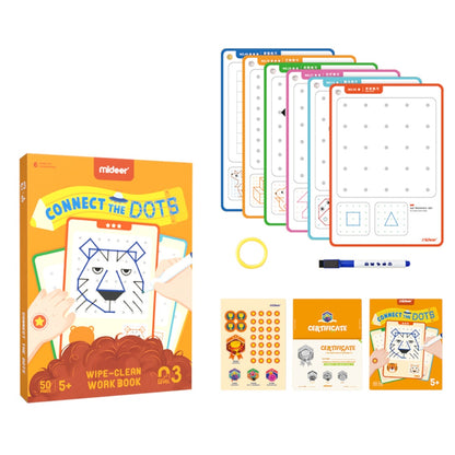 Mideer - Connect the Dots Wipe Clean Cards - Reusable Activity Set for Kids