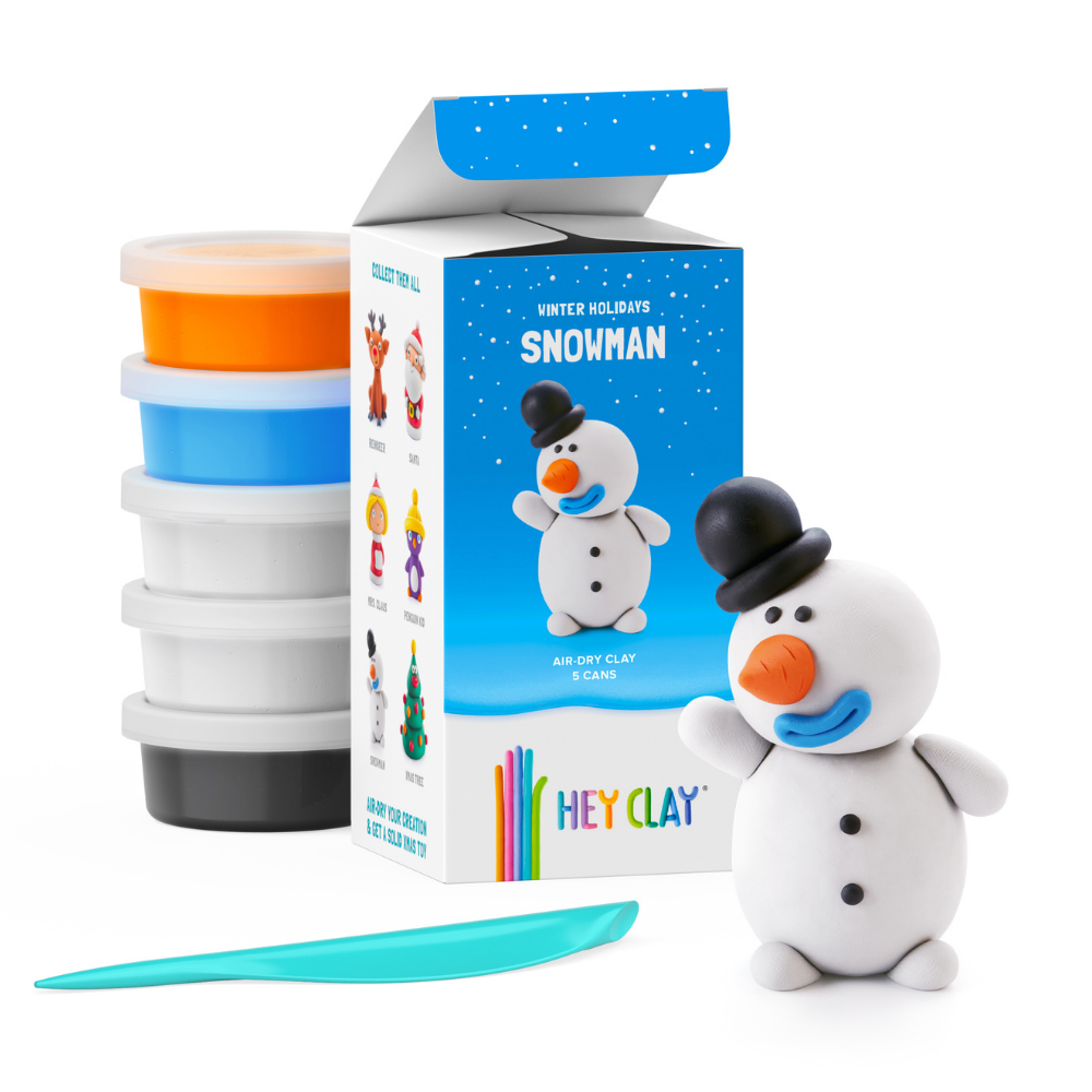 Hey Clay - Modelling Air-Dry Clay with Fun Interactive App - Snowman, Christmas Series, 5 cans