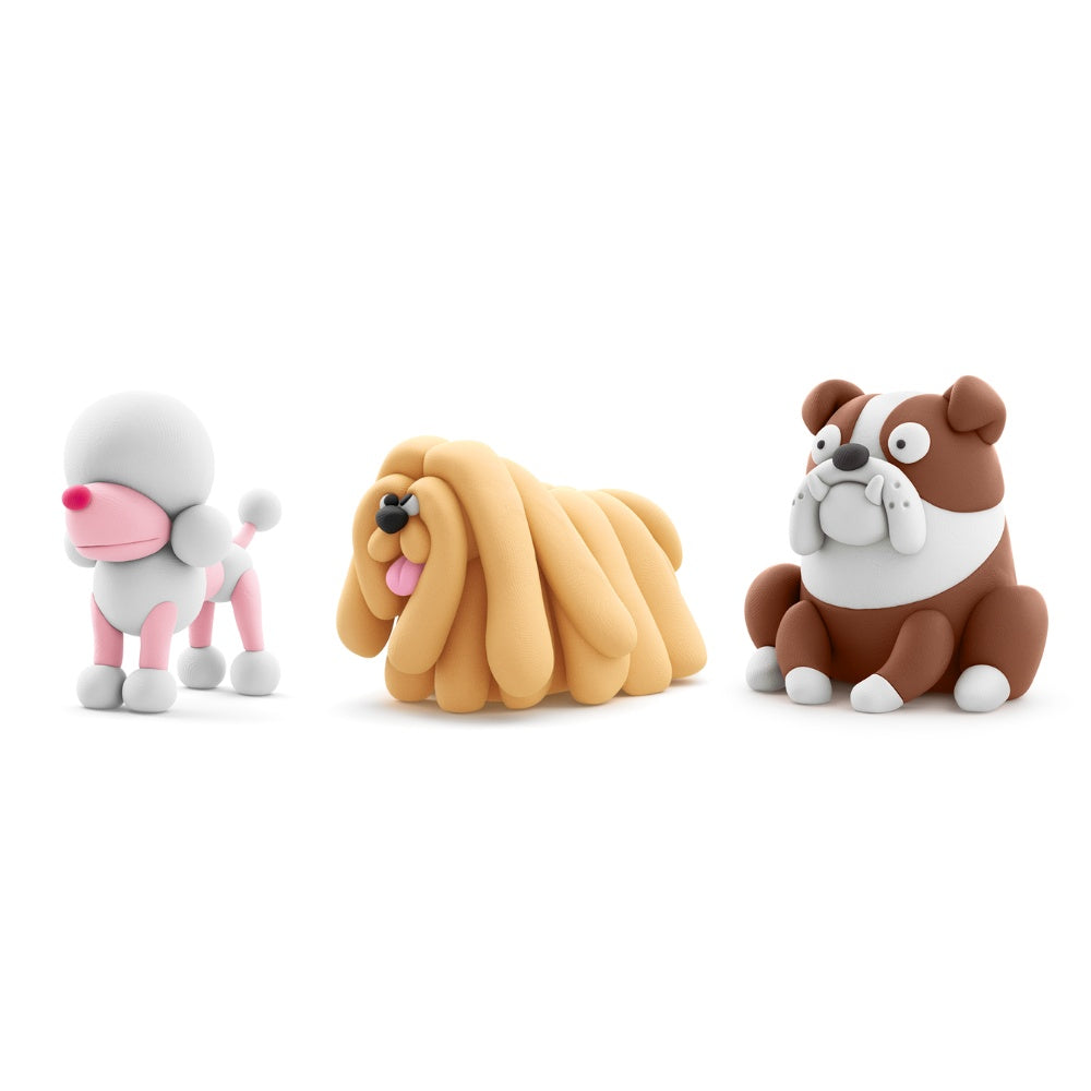 Hey Clay - Modelling Air-Dry Clay with Fun Interactive App - Poodle Poppy, Bulldog Hypno, Komondor Moody, Series Dog Buddies, 6 cans