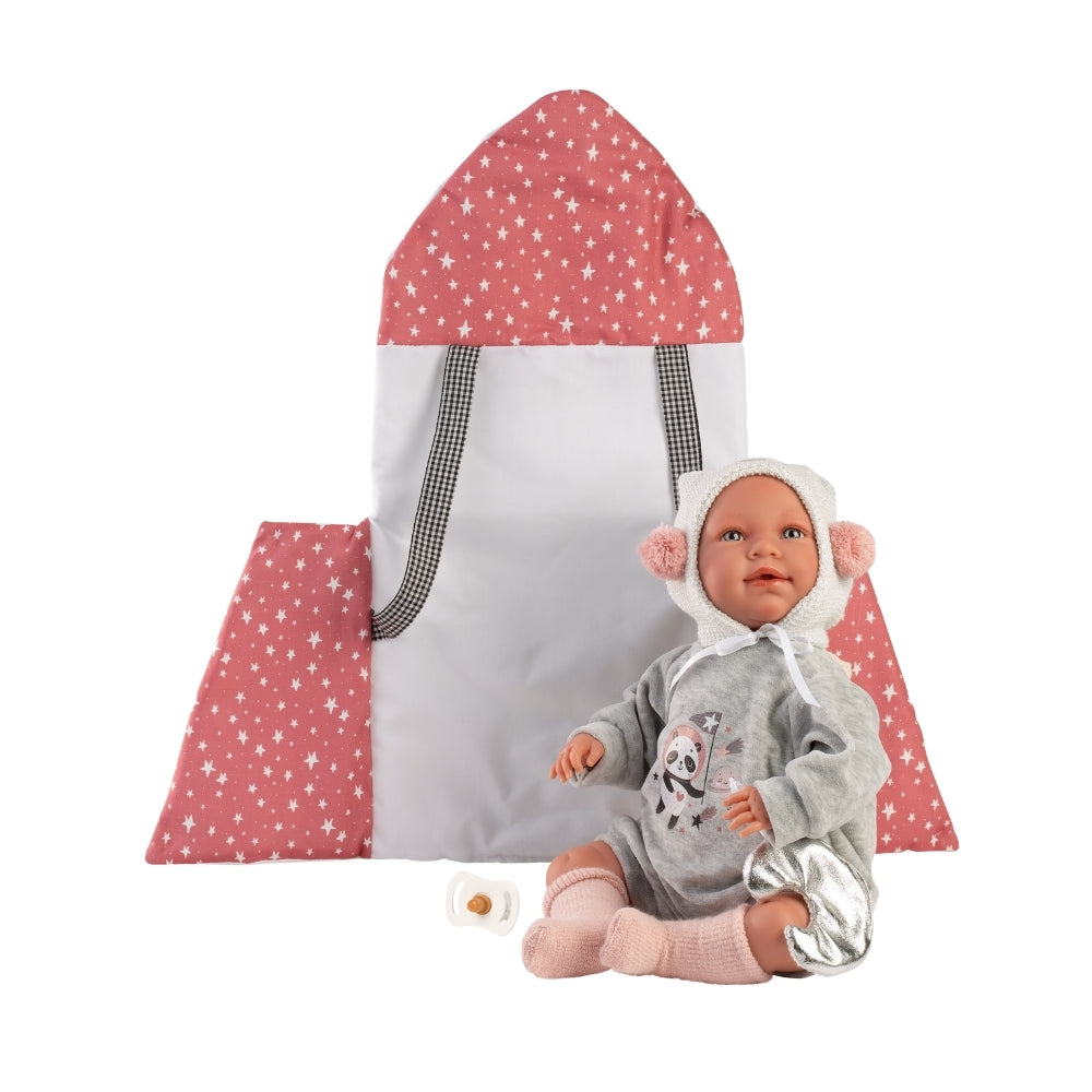 Llorens - Baby Girl Doll with Crying Mechanism, Clothing & Space Carrier: Mimi - 42cm
