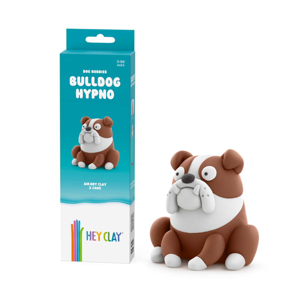 Hey Clay - Modelling Air-Dry Clay with Fun Interactive App - Bulldog Hypno, Series Dog Buddies, 3 cans