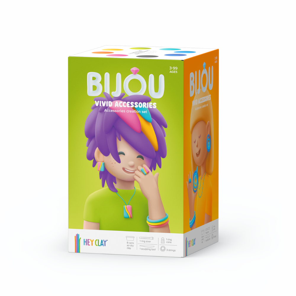 Hey Clay - Modelling Air-Dry Clay with Fun Interactive App - Vivid Accessories, series Bijou, 8 cans