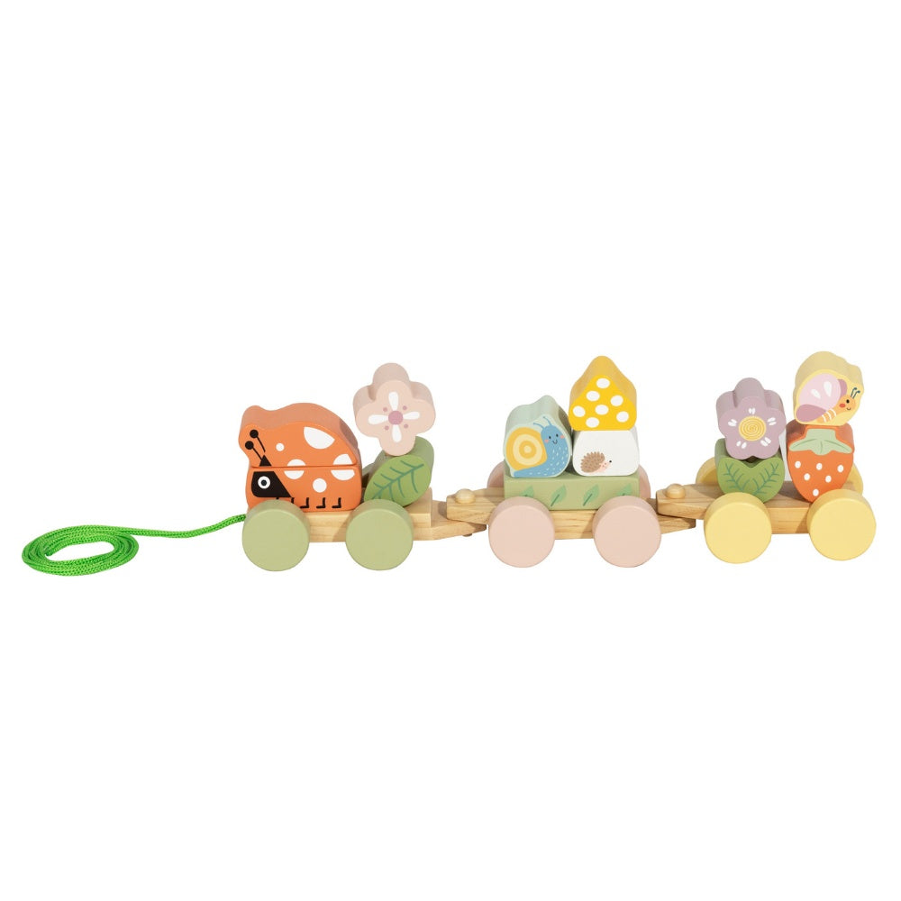 TookyToy - Wooden Ladybug Pull-Along & Stacking Train Toy Set - 15 Pieces