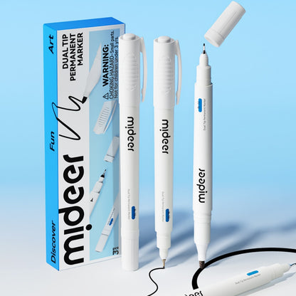 Mideer - Dual-Tip Permanent Markers Fine & Broad Waterproof 3 Pack