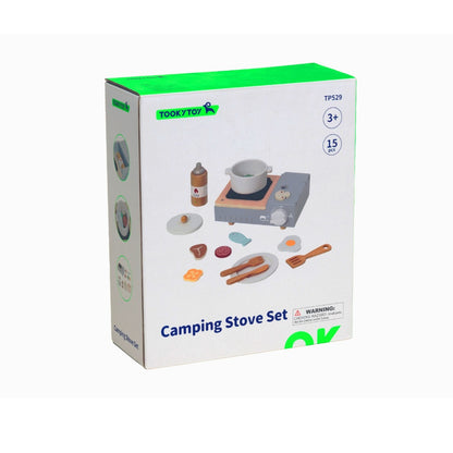 TookyToy - Pretend Play Wooden Camping Stove Toy Set - 15 Pieces