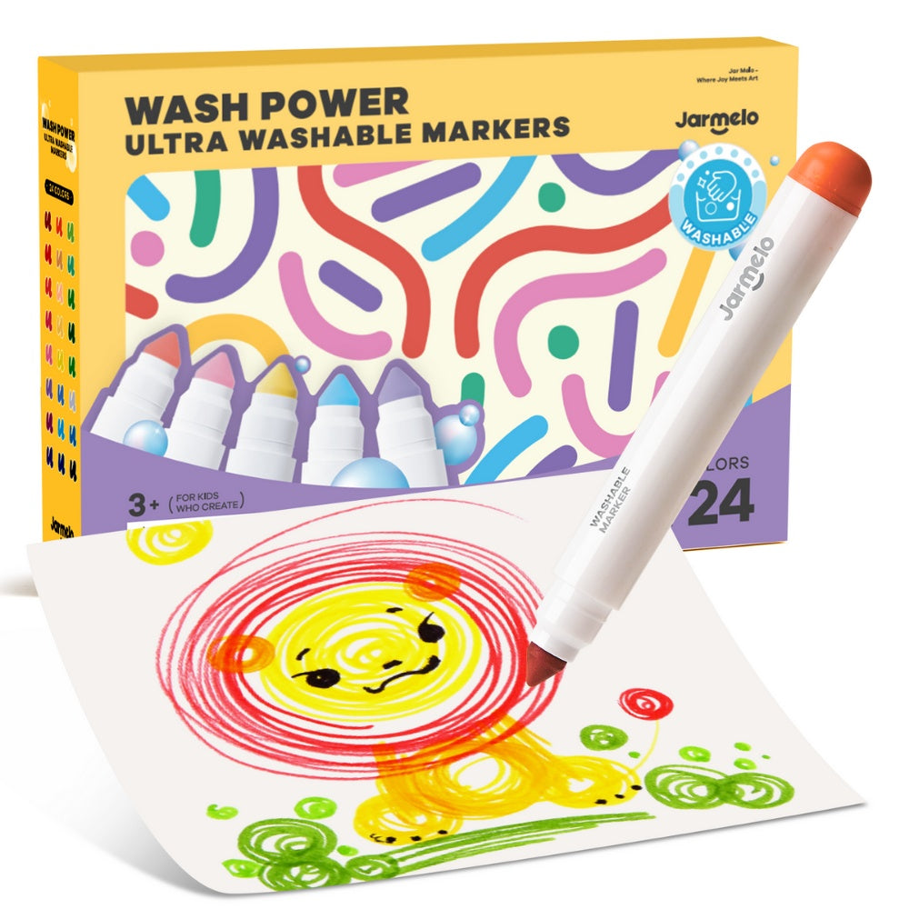Jar Meló - Washable Markers - 24 Non-Toxic Colours with Conical Tips