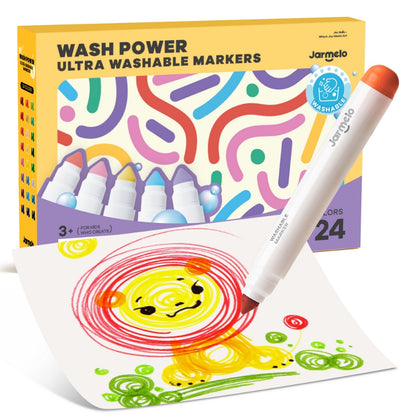 Jar Meló - Washable Markers - 24 Non-Toxic Colours with Conical Tips